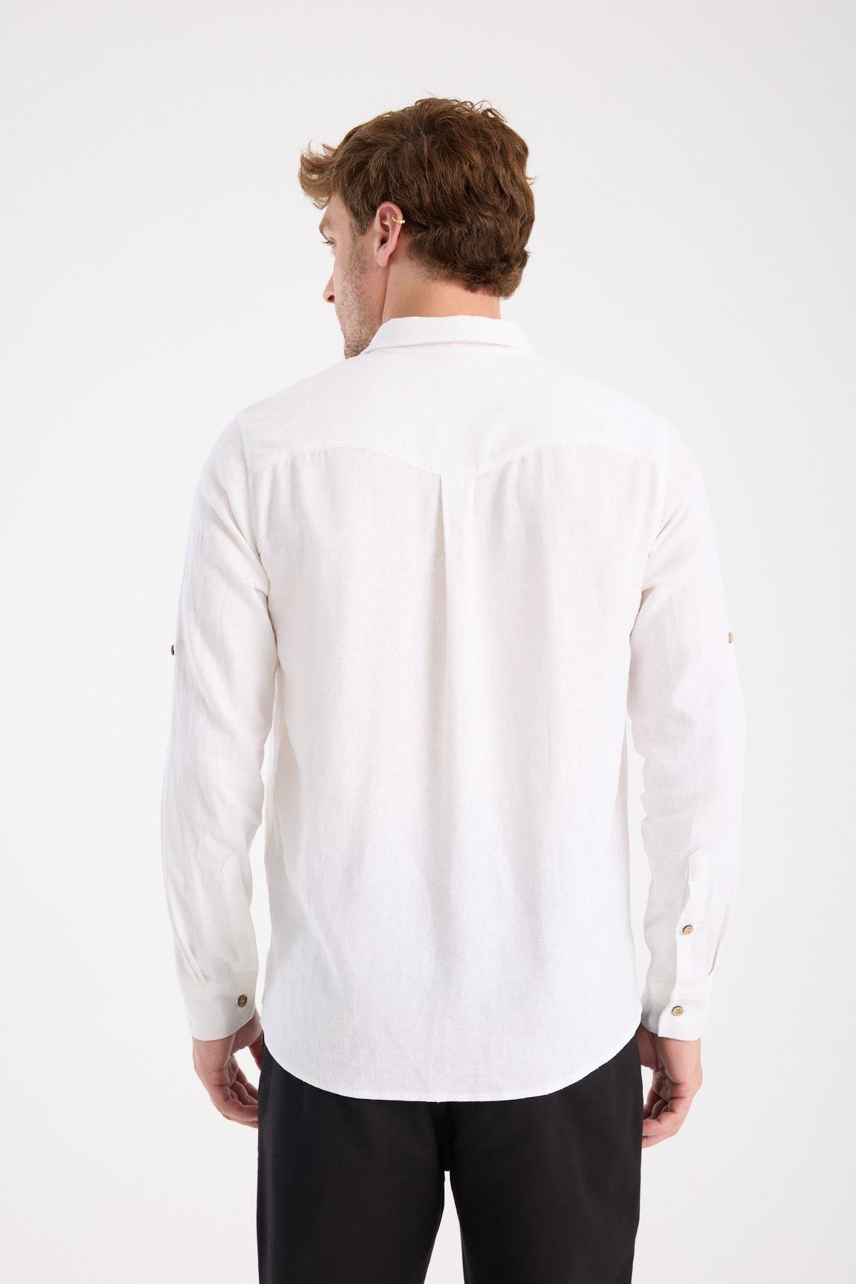 Düğmeli Keten Gömlek