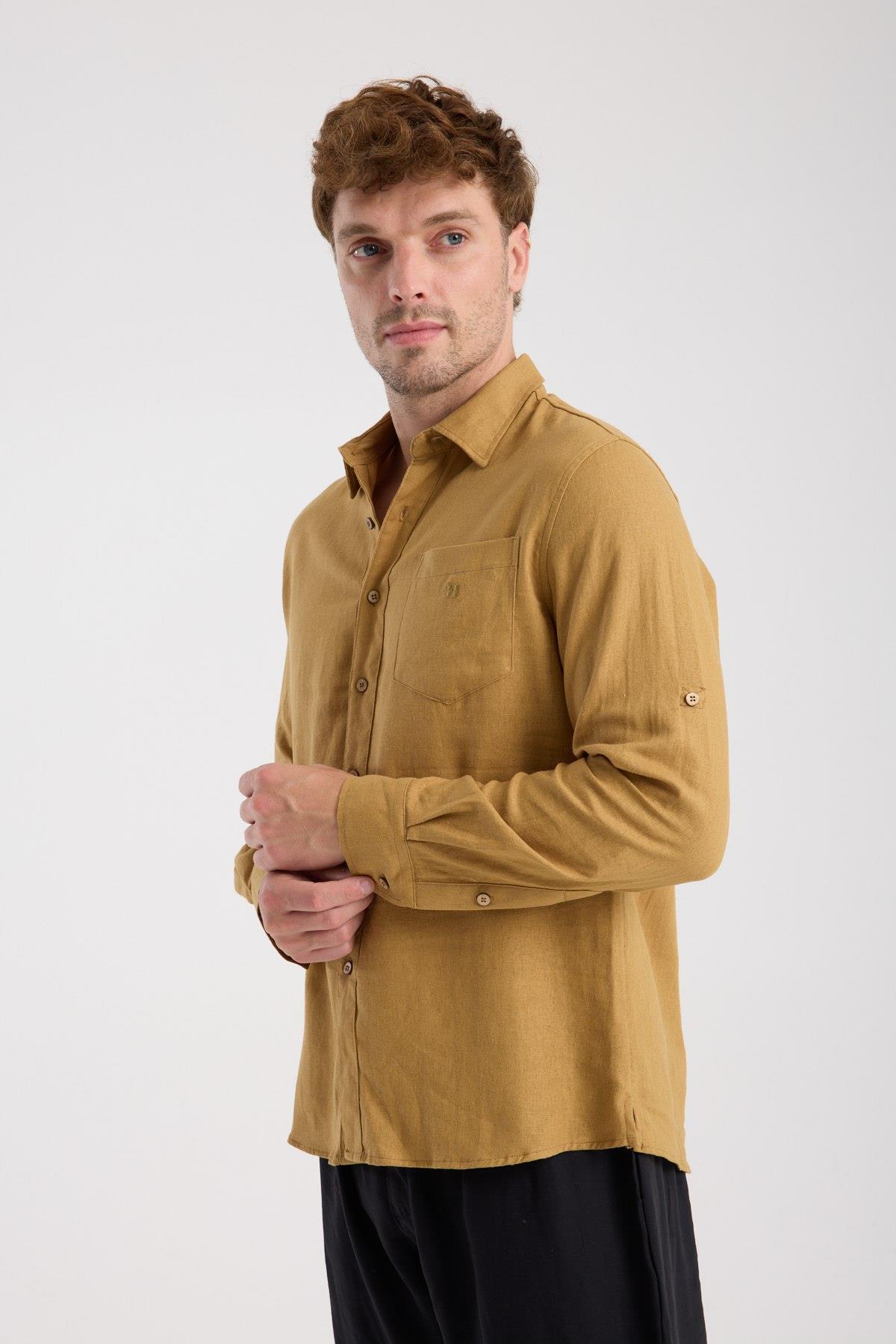 Düğmeli Keten Gömlek