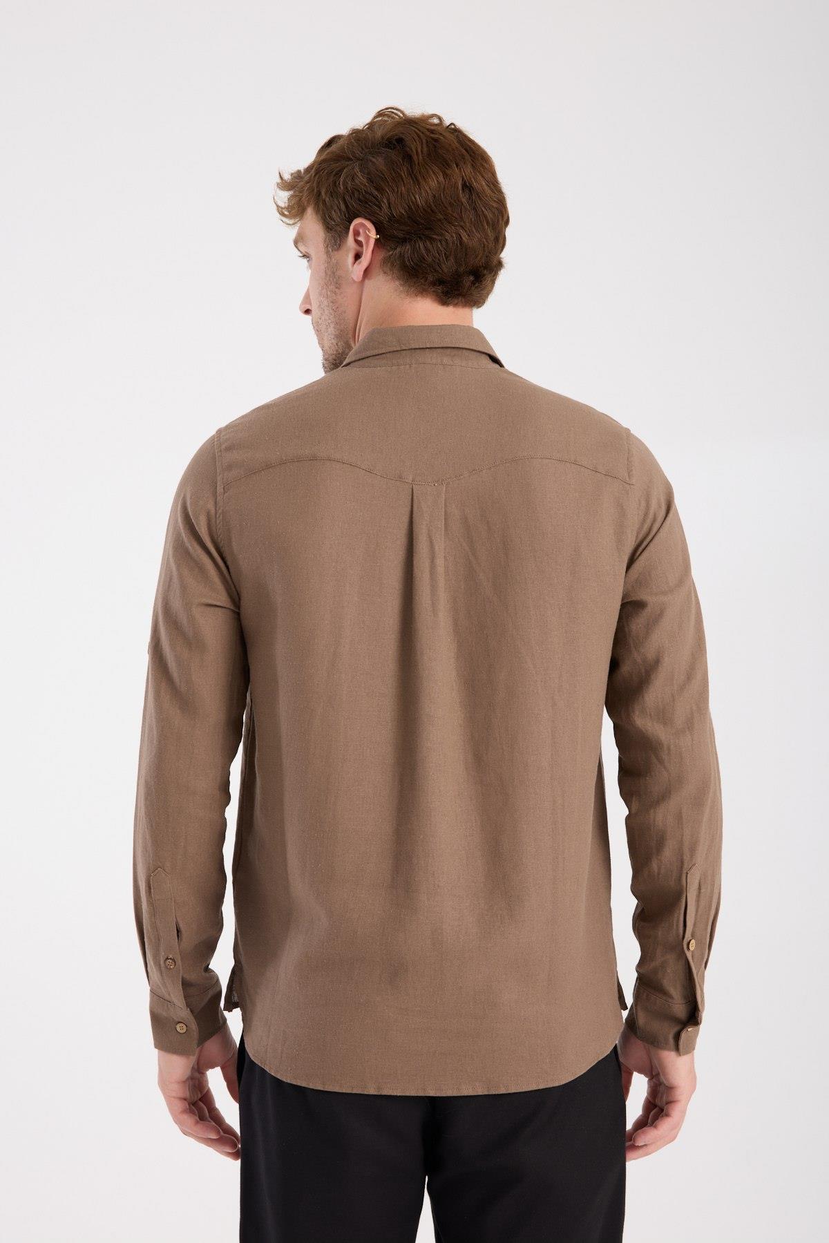 Düğmeli Keten Gömlek