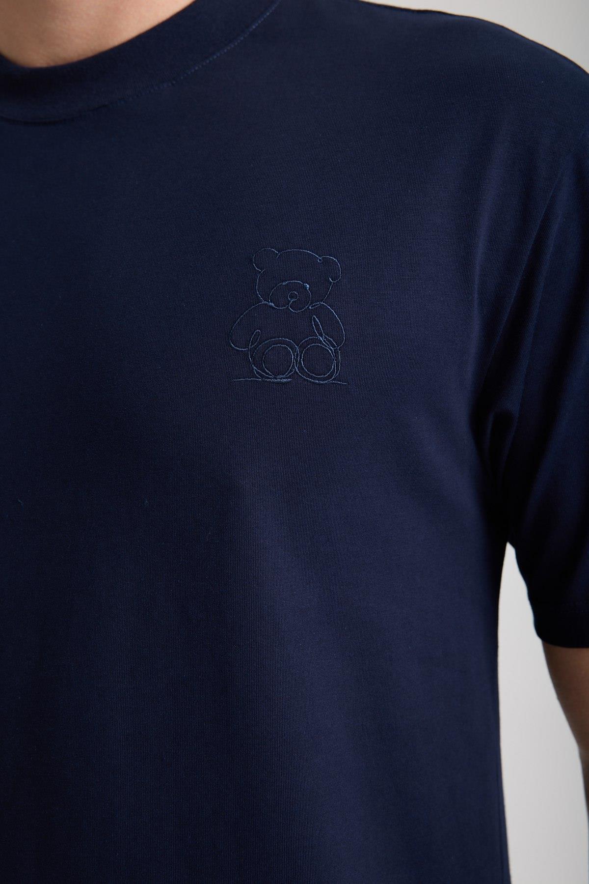 Erkek %100 Pamuk Relax Ayı Nakışlı T-Shirt