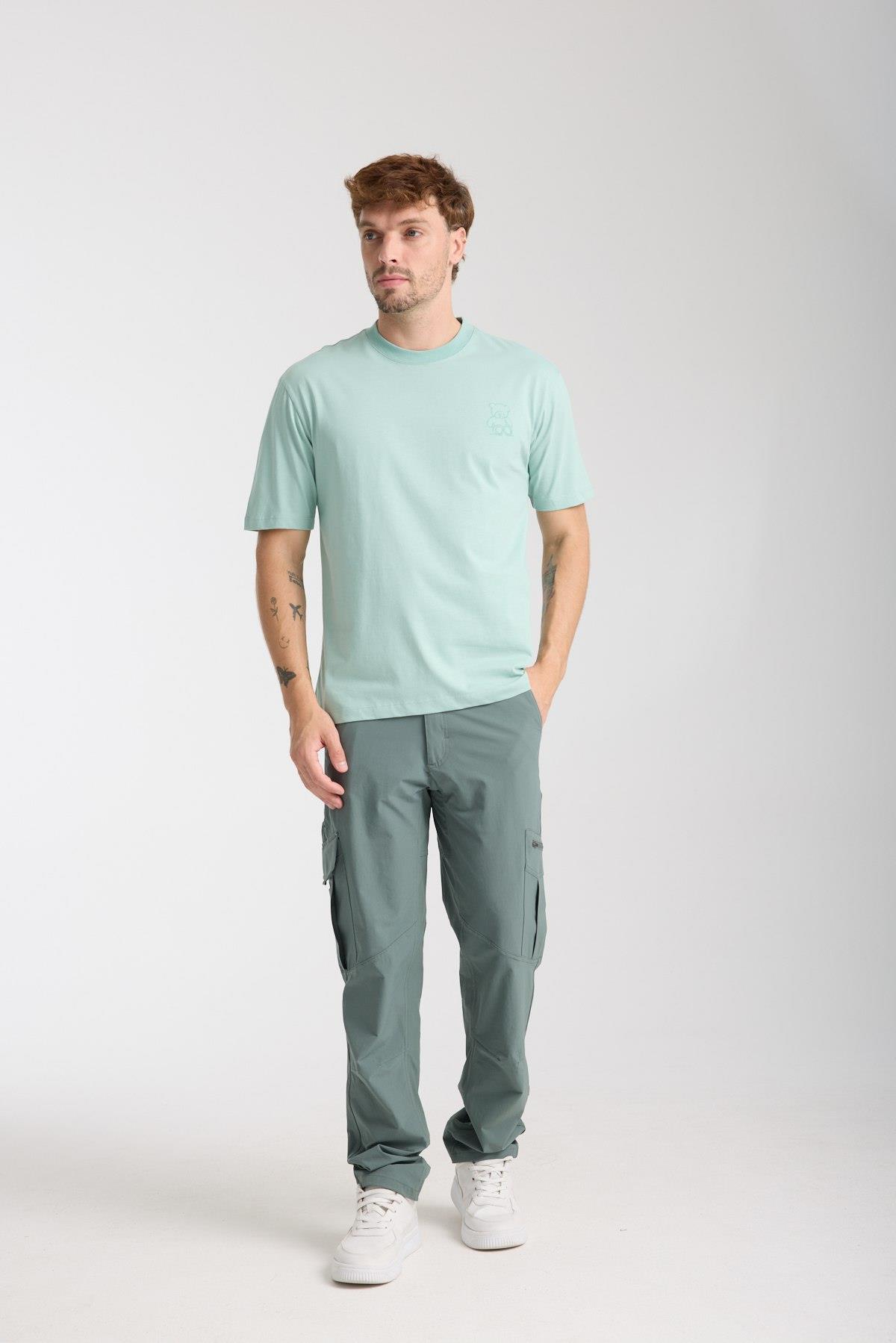Erkek %100 Pamuk Relax Ayı Nakışlı T-Shirt
