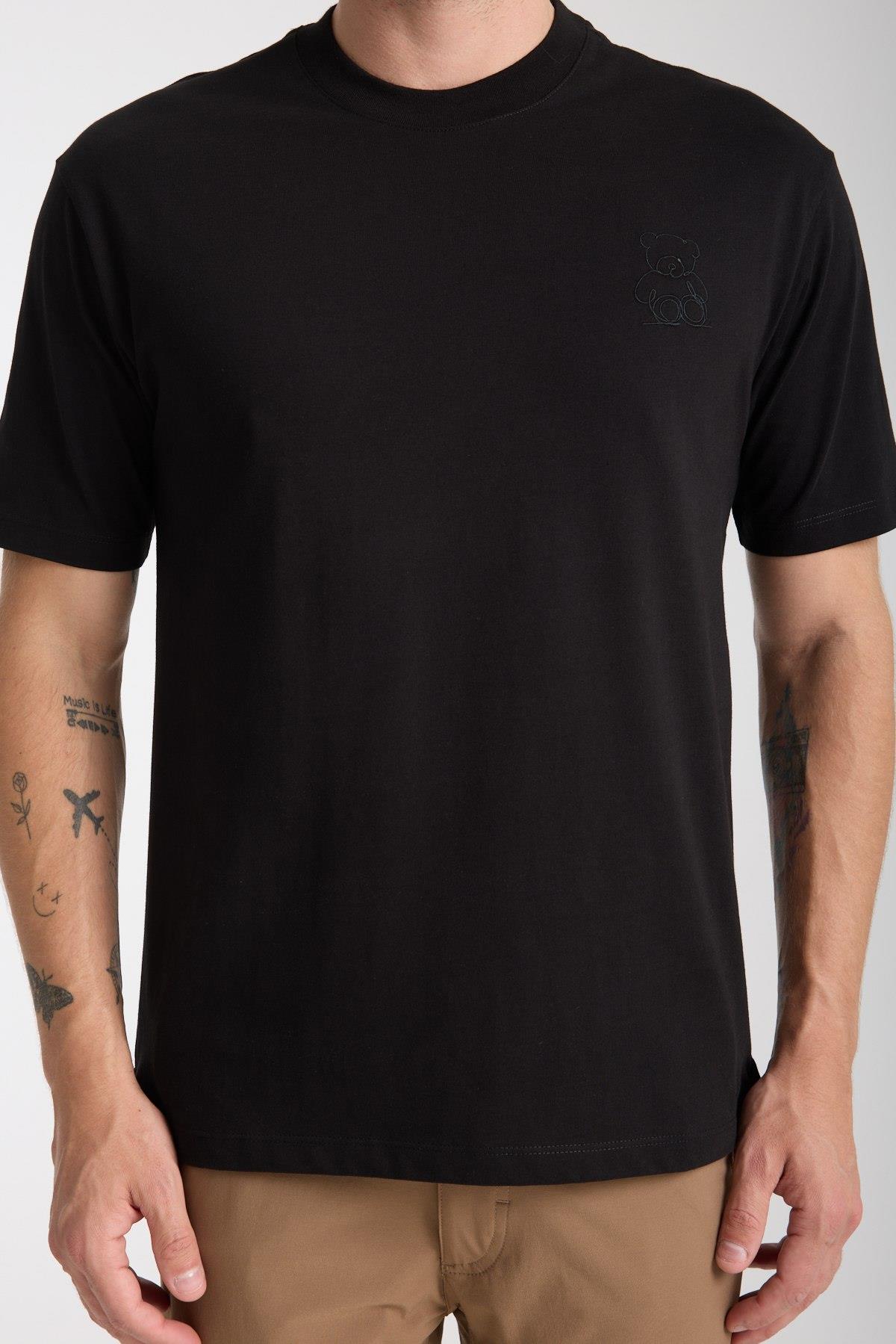 Erkek %100 Pamuk Relax Ayı Nakışlı T-Shirt