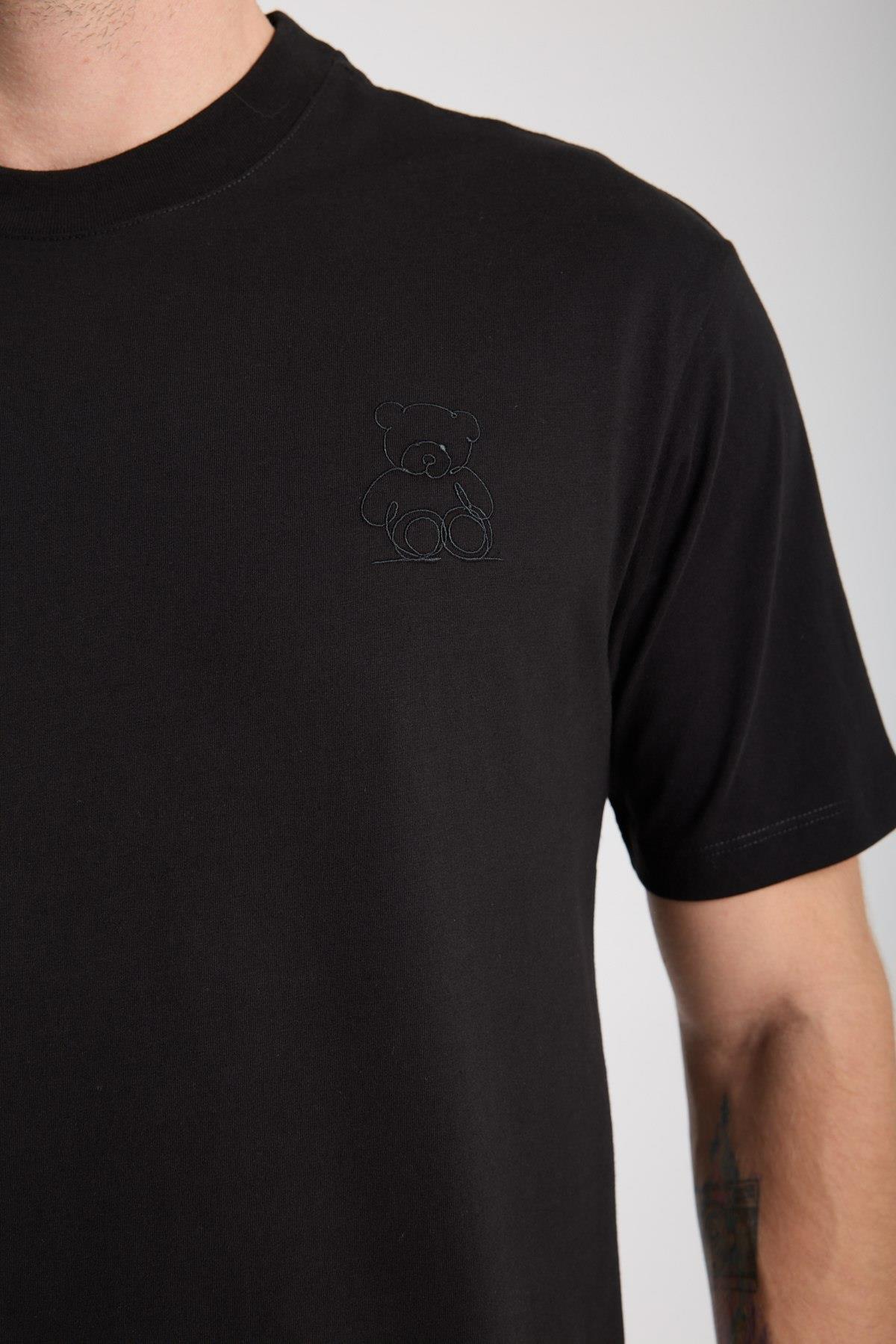 Erkek %100 Pamuk Relax Ayı Nakışlı T-Shirt