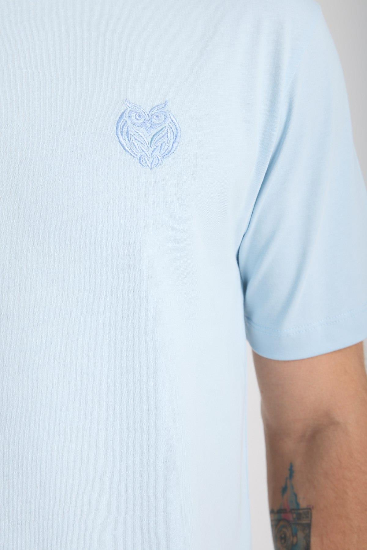 Erkek %100 Pamuk Relax Fit Baykuş Nakışlı T-Shirt