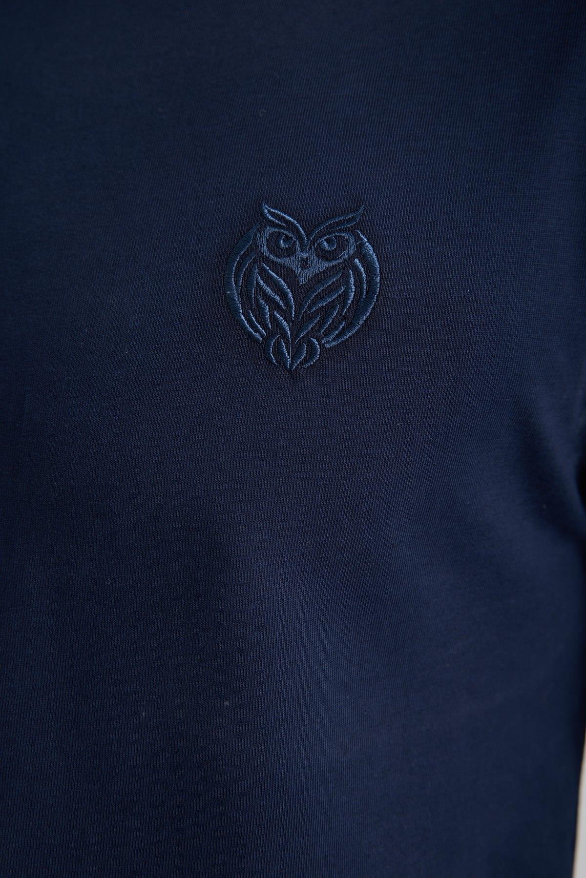 Erkek %100 Pamuk Relax Fit Baykuş Nakışlı T-Shirt