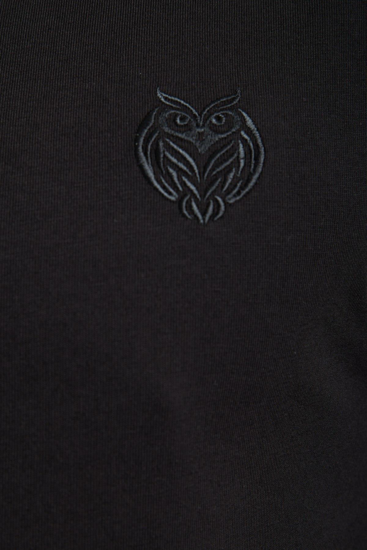 Erkek %100 Pamuk Relax Fit Baykuş Nakışlı T-Shirt