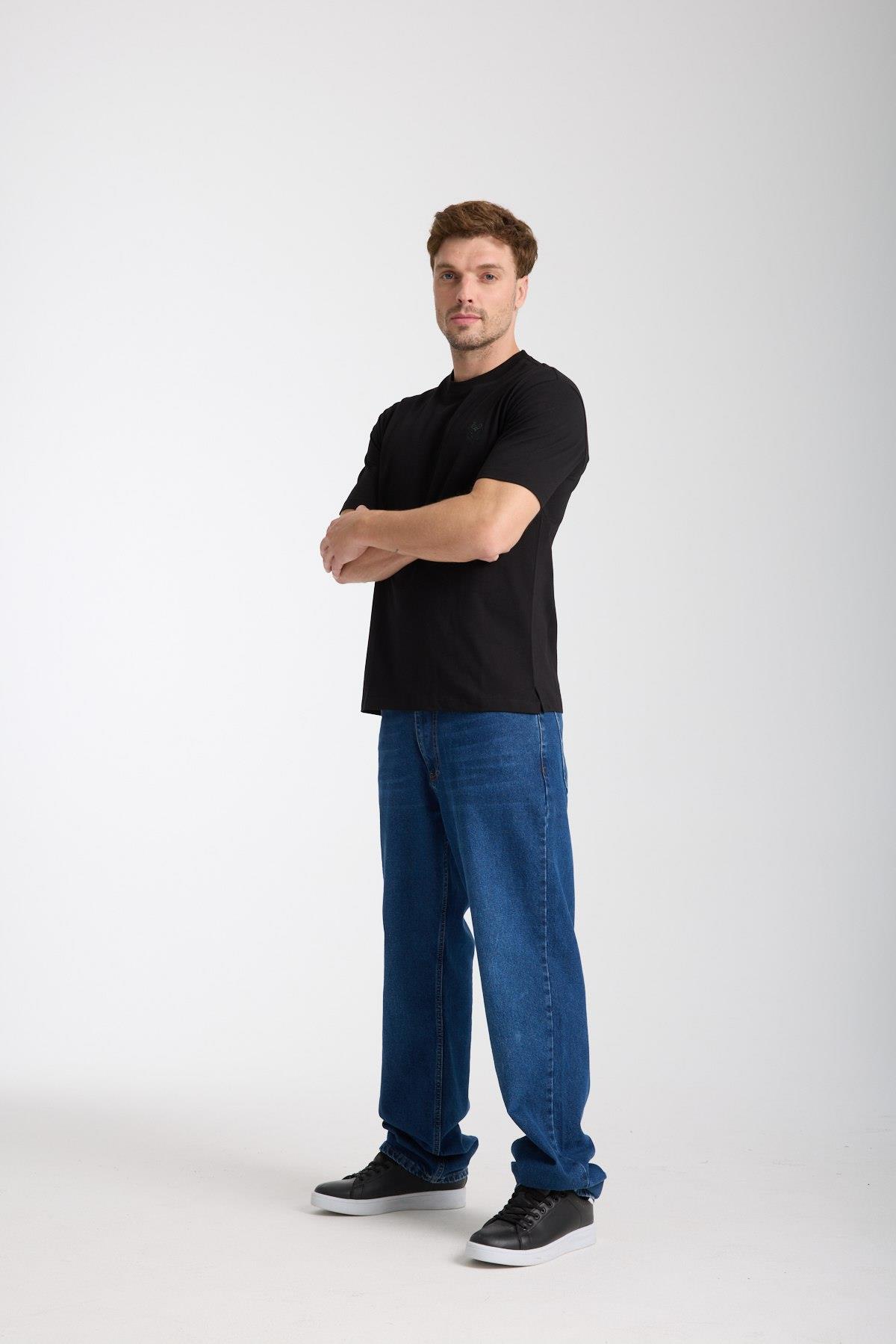 Erkek %100 Pamuk Relax Fit Baykuş Nakışlı T-Shirt