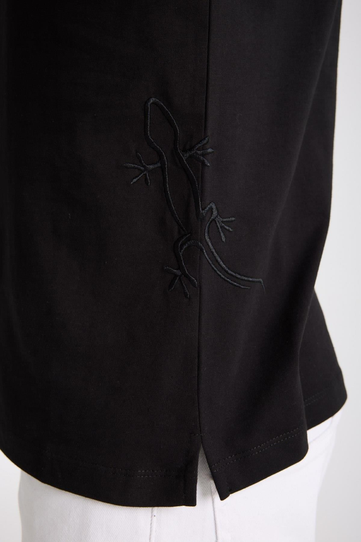 Erkek %100 Pamuk Relax Fit Kertenkele Nakışlı T-Shirt