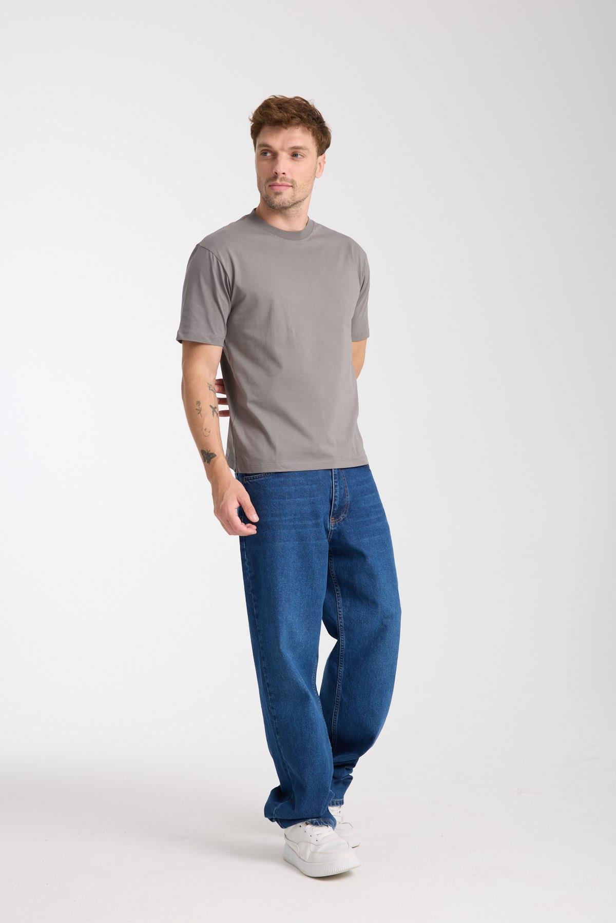 Erkek %100 Pamuk Relax Fit Kertenkele Nakışlı T-Shirt