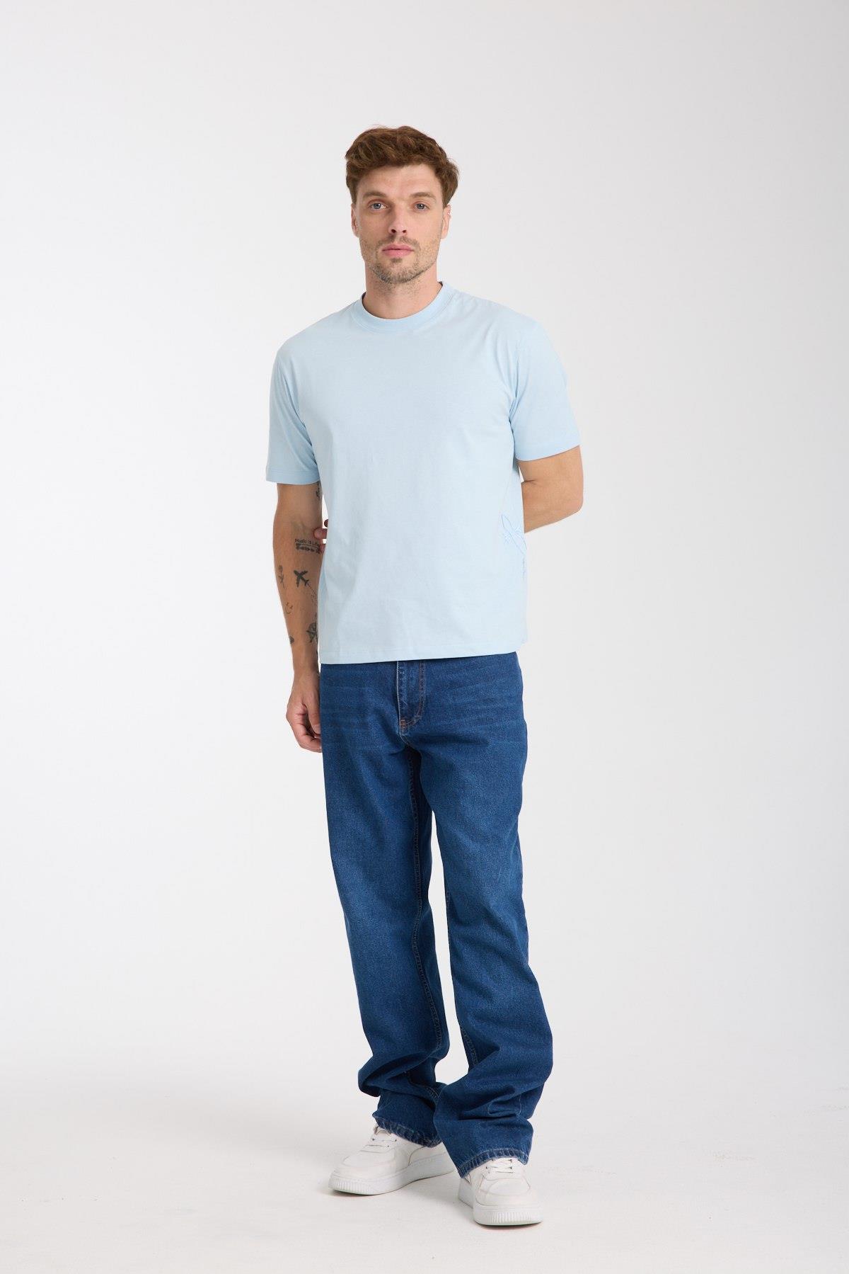 Erkek %100 Pamuk Relax Fit Kertenkele Nakışlı T-Shirt