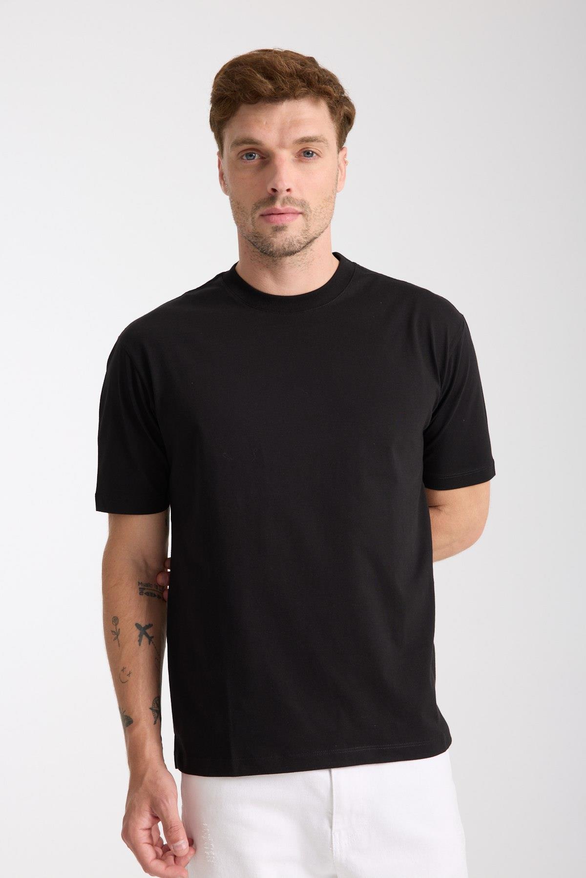 Erkek %100 Pamuk Relax Fit Kertenkele Nakışlı T-Shirt