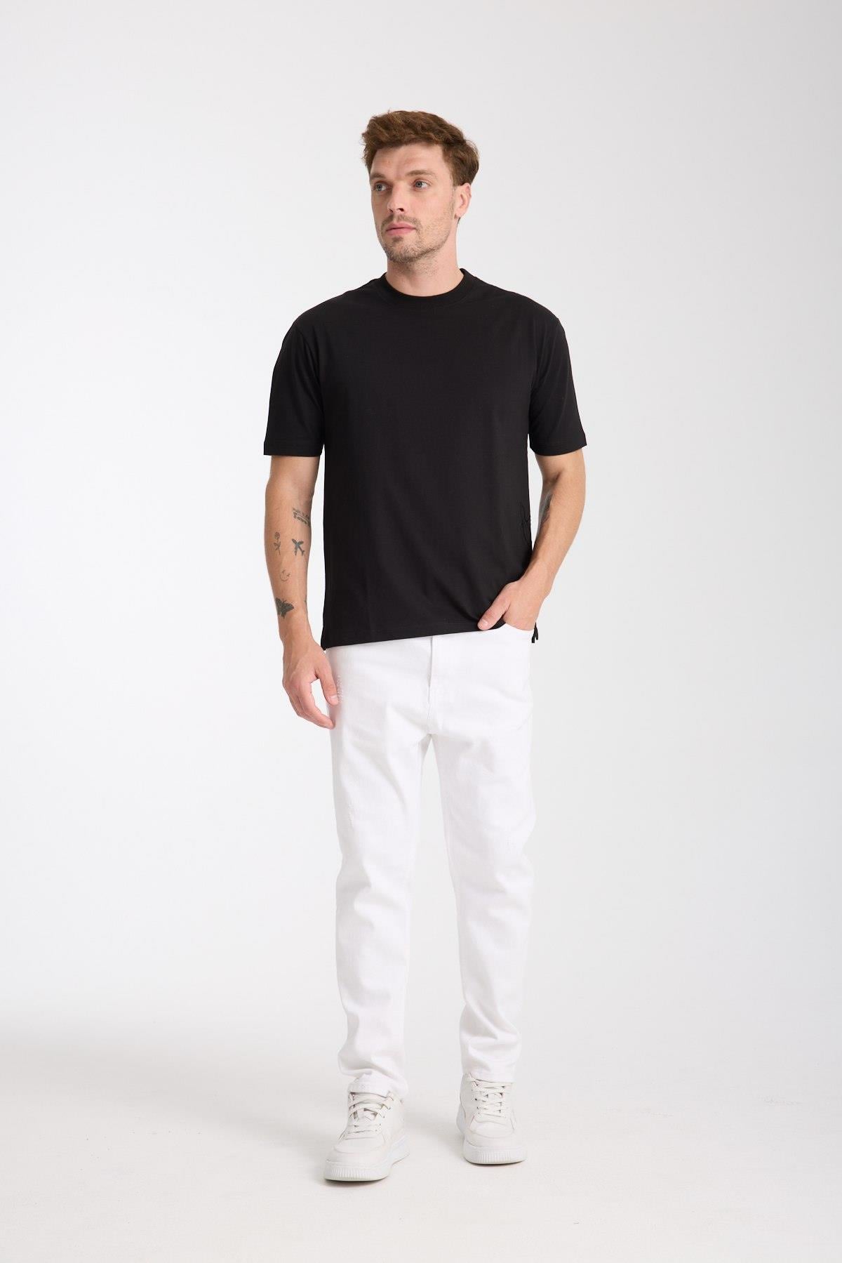 Erkek %100 Pamuk Relax Fit Kertenkele Nakışlı T-Shirt