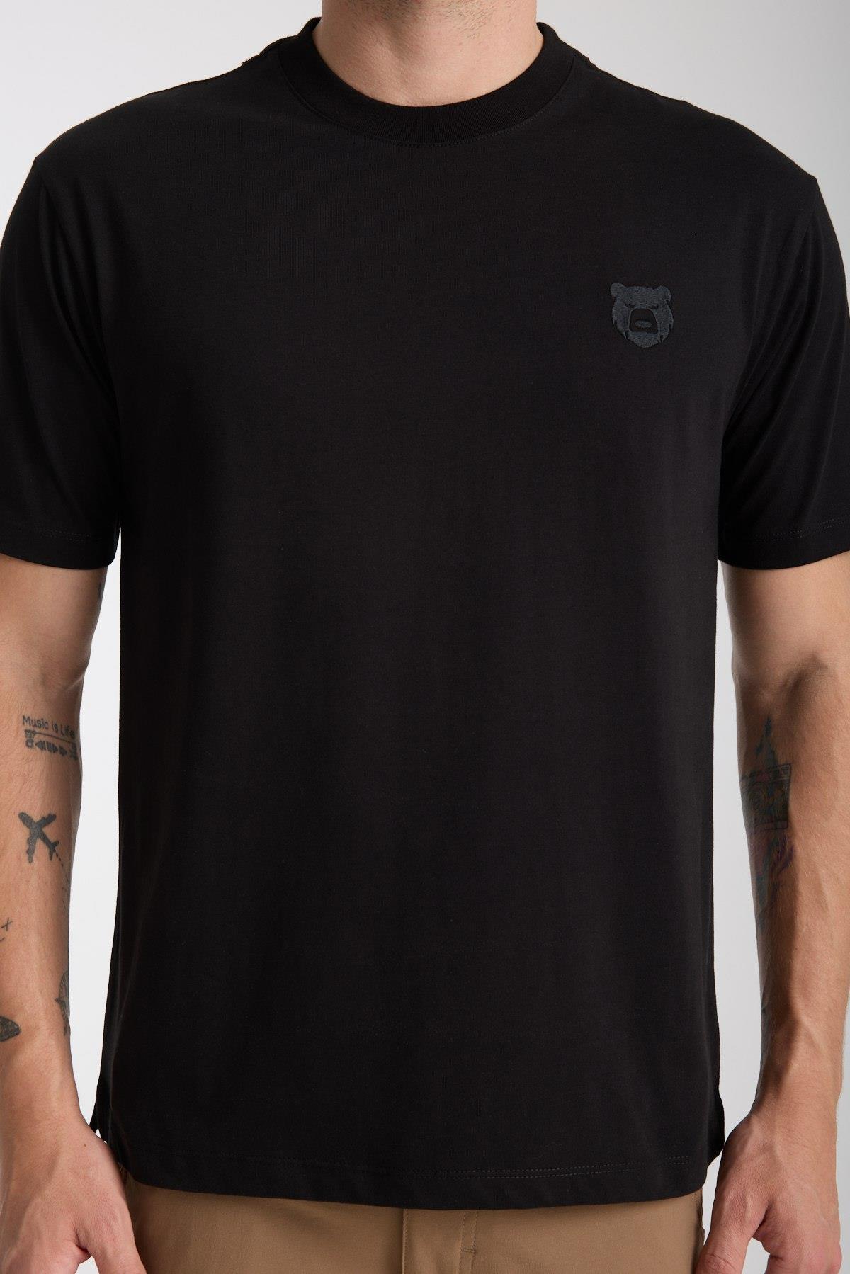 Erkek %100 Pamuk Relax Fit Vahşi Ayı Nakışlı T-Shirt