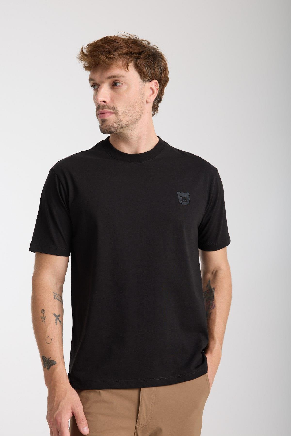 Erkek %100 Pamuk Relax Fit Vahşi Ayı Nakışlı T-Shirt