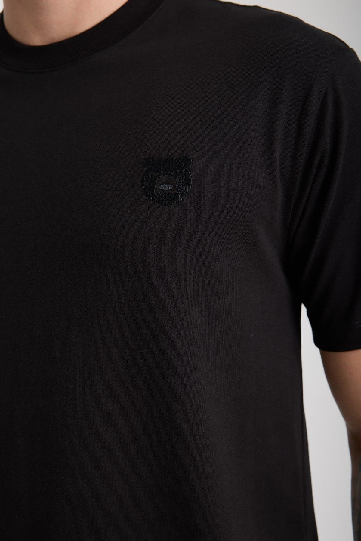 Erkek %100 Pamuk Relax Fit Vahşi Ayı Nakışlı T-Shirt