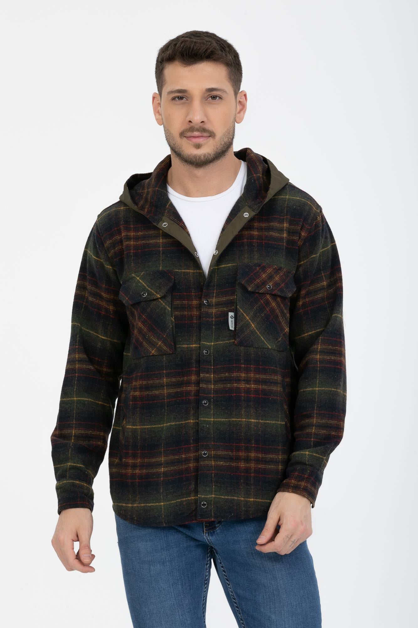 Sabit Kapşonlu Oduncu Gömlek