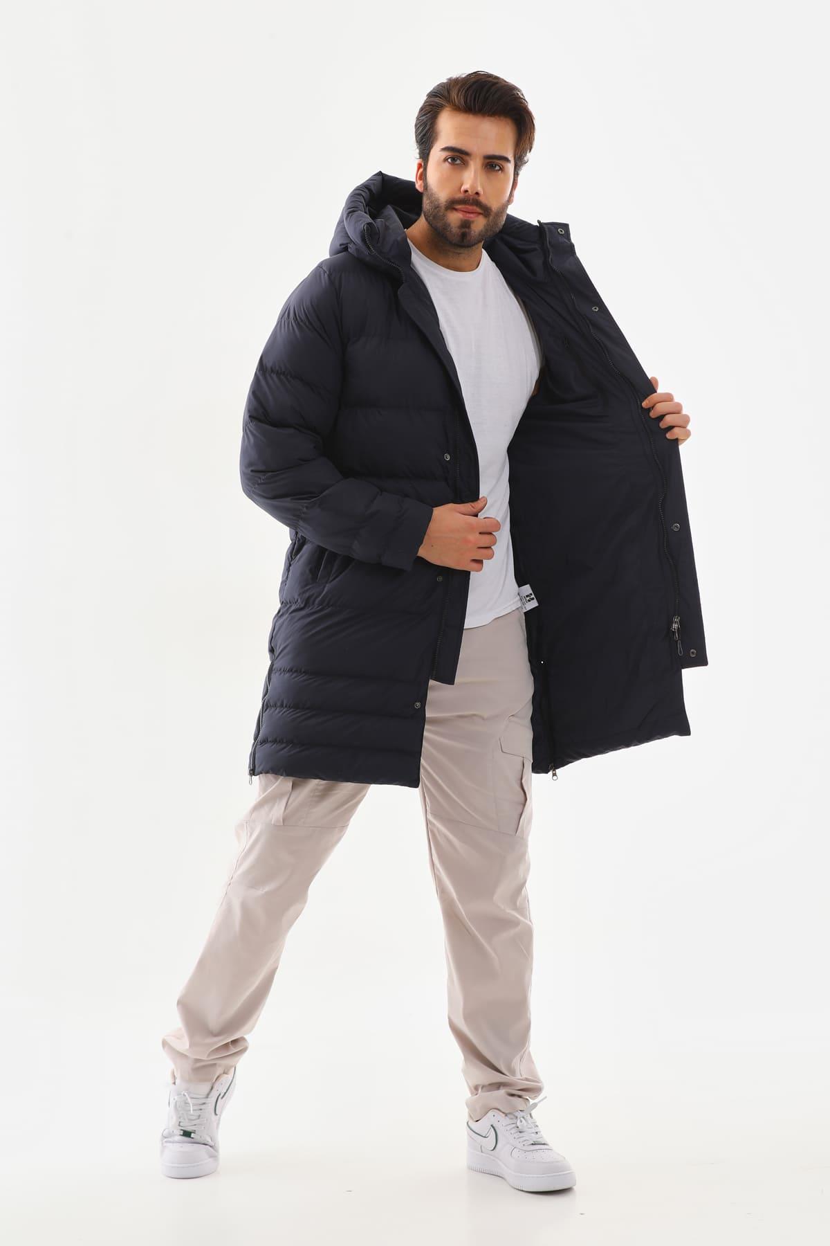 Unisex Şişme Uzun Kapşonlu Mont