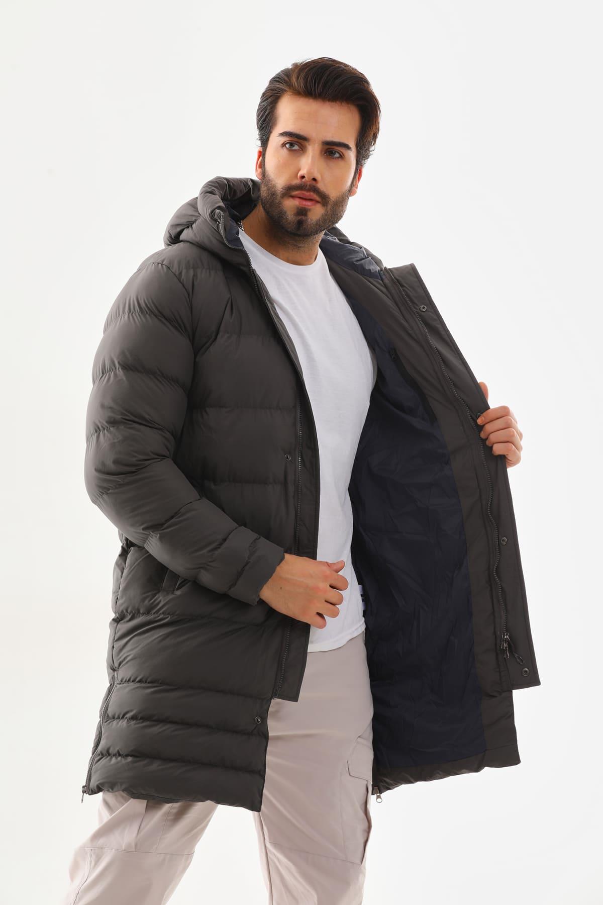 Unisex Şişme Uzun Kapşonlu Mont