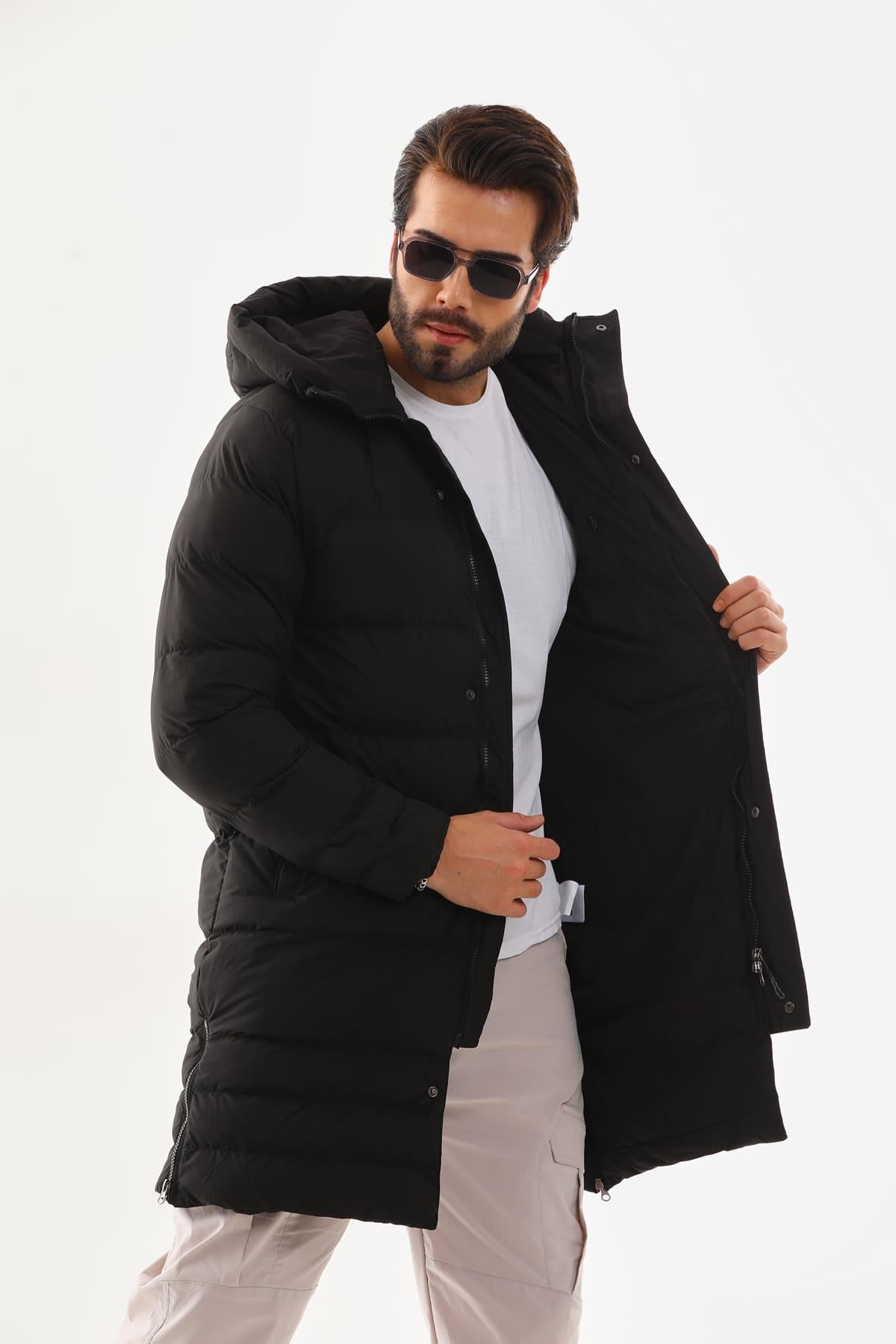 Unisex Şişme Uzun Kapşonlu Mont