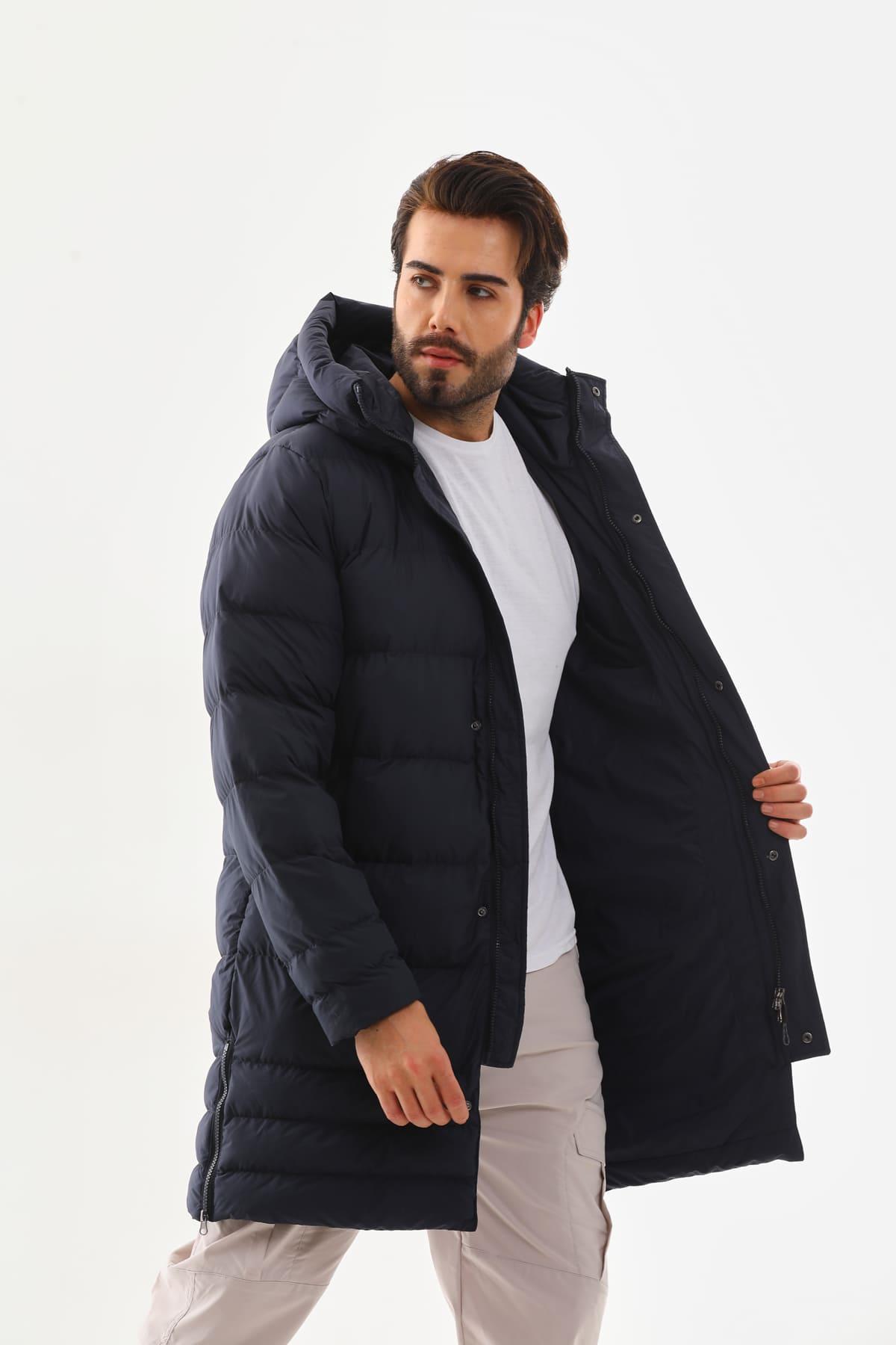Unisex Şişme Uzun Kapşonlu Mont