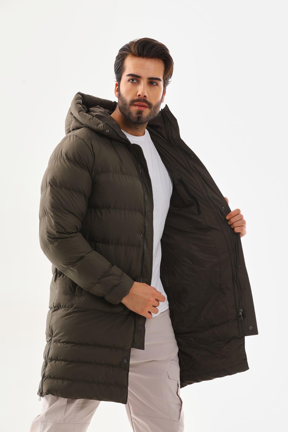 Unisex Şişme Uzun Kapşonlu Mont