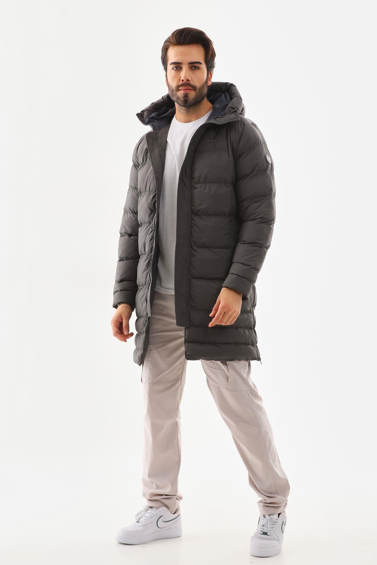 Unisex Şişme Uzun Kapşonlu Mont