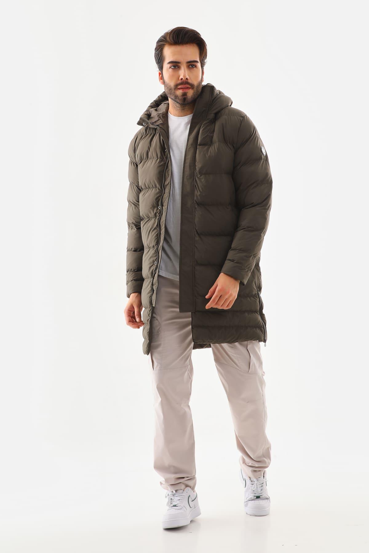 Unisex Şişme Uzun Kapşonlu Mont