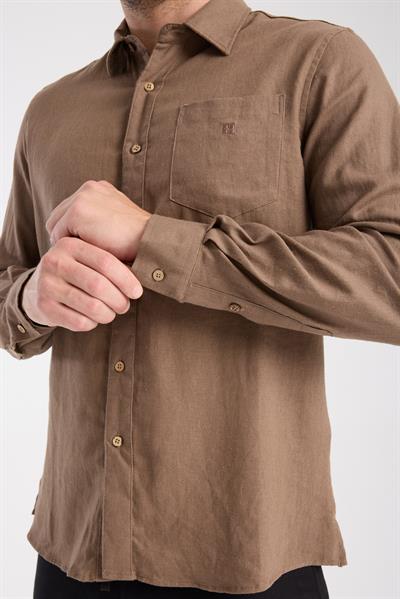 Düğmeli Keten Gömlek