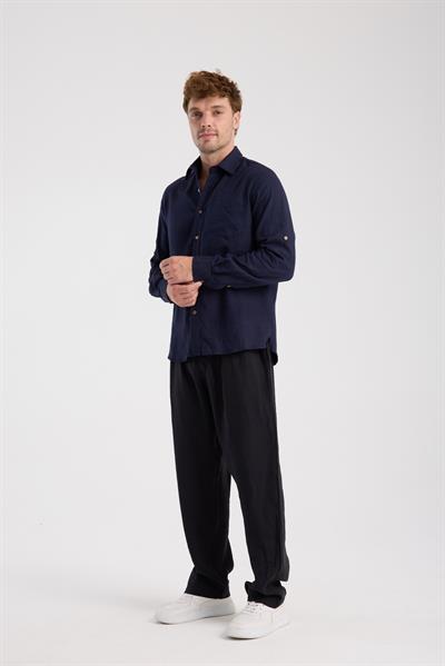 Düğmeli Keten Gömlek