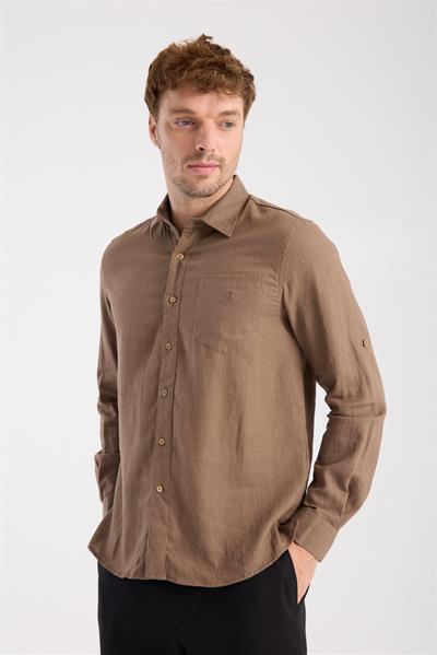 Düğmeli Keten Gömlek