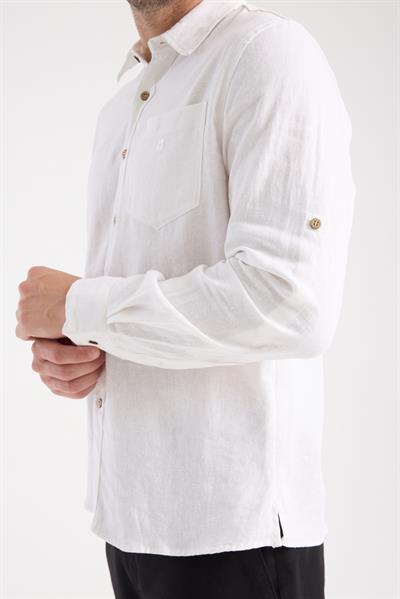 Düğmeli Keten Gömlek