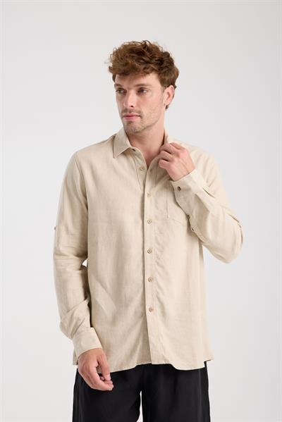 Düğmeli Keten Gömlek