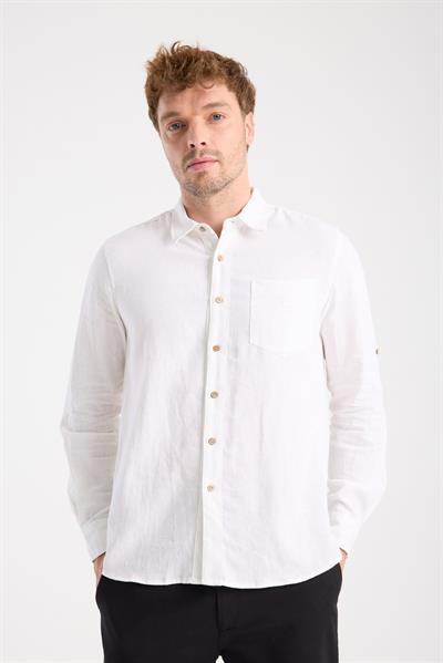 Düğmeli Keten Gömlek