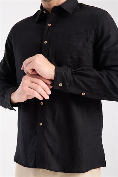Düğmeli Keten Gömlek