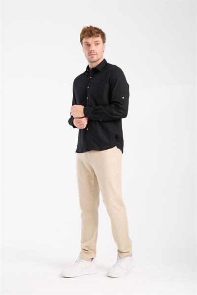 Düğmeli Keten Gömlek