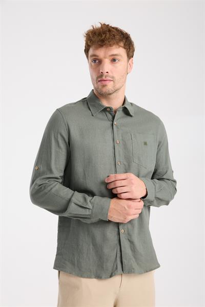 Düğmeli Keten Gömlek