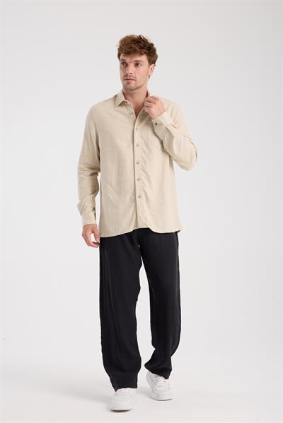 Düğmeli Keten Gömlek