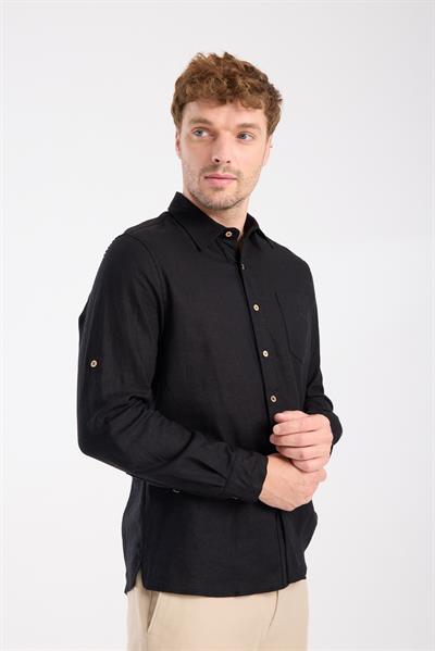 Düğmeli Keten Gömlek