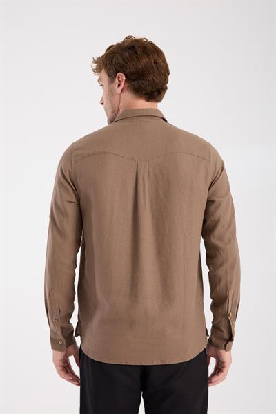 Düğmeli Keten Gömlek