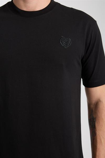 Erkek %100 Pamuk Relax Fit Baykuş Nakışlı T-Shirt