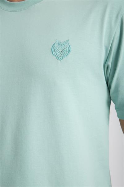 Erkek %100 Pamuk Relax Fit Baykuş Nakışlı T-Shirt