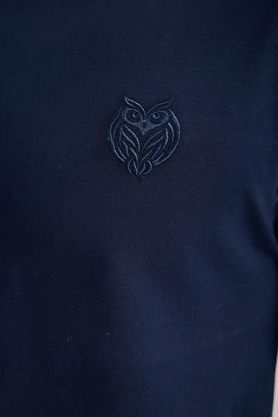 Erkek %100 Pamuk Relax Fit Baykuş Nakışlı T-Shirt