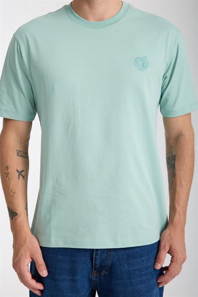 Erkek %100 Pamuk Relax Fit Baykuş Nakışlı T-Shirt