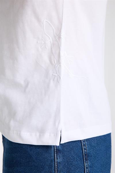 Erkek %100 Pamuk Relax Fit Kertenkele Nakışlı T-Shirt