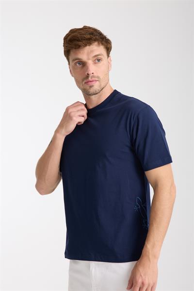 Erkek %100 Pamuk Relax Fit Kertenkele Nakışlı T-Shirt