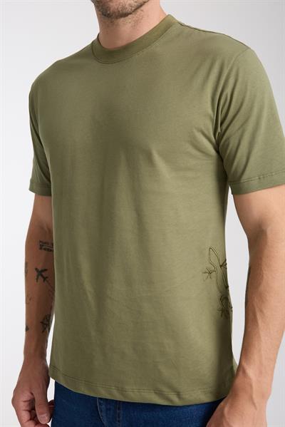 Erkek %100 Pamuk Relax Fit Kertenkele Nakışlı T-Shirt