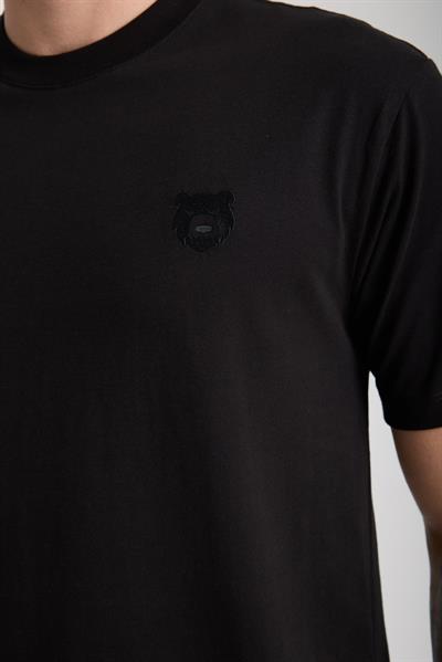 Erkek %100 Pamuk Relax Fit Vahşi Ayı Nakışlı T-Shirt