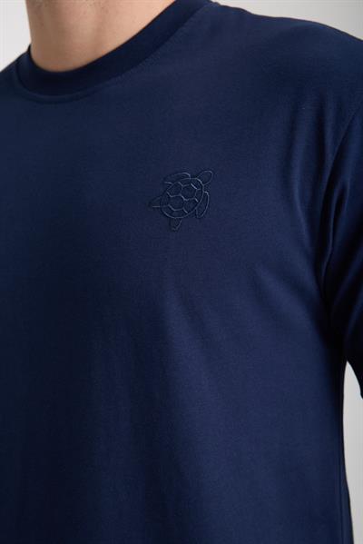 Erkek %100 Pamuk Relax Kaplumbağa Nakışlı T-Shirt