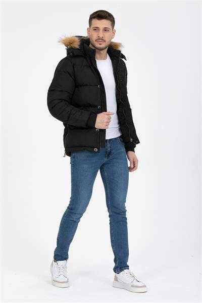 Tilki Kapşonlu Şişme Mont