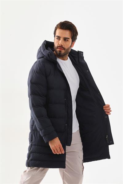 Unisex Şişme Uzun Kapşonlu Mont